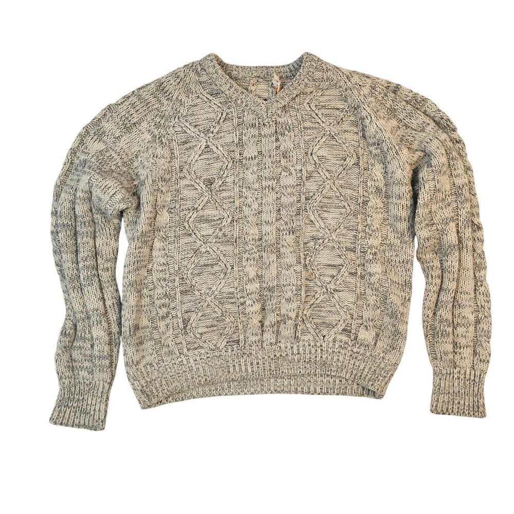Sigallo Vintage Cable Knit Sweater XL Marled Grey V-Neck Acrylic Pullover Mens